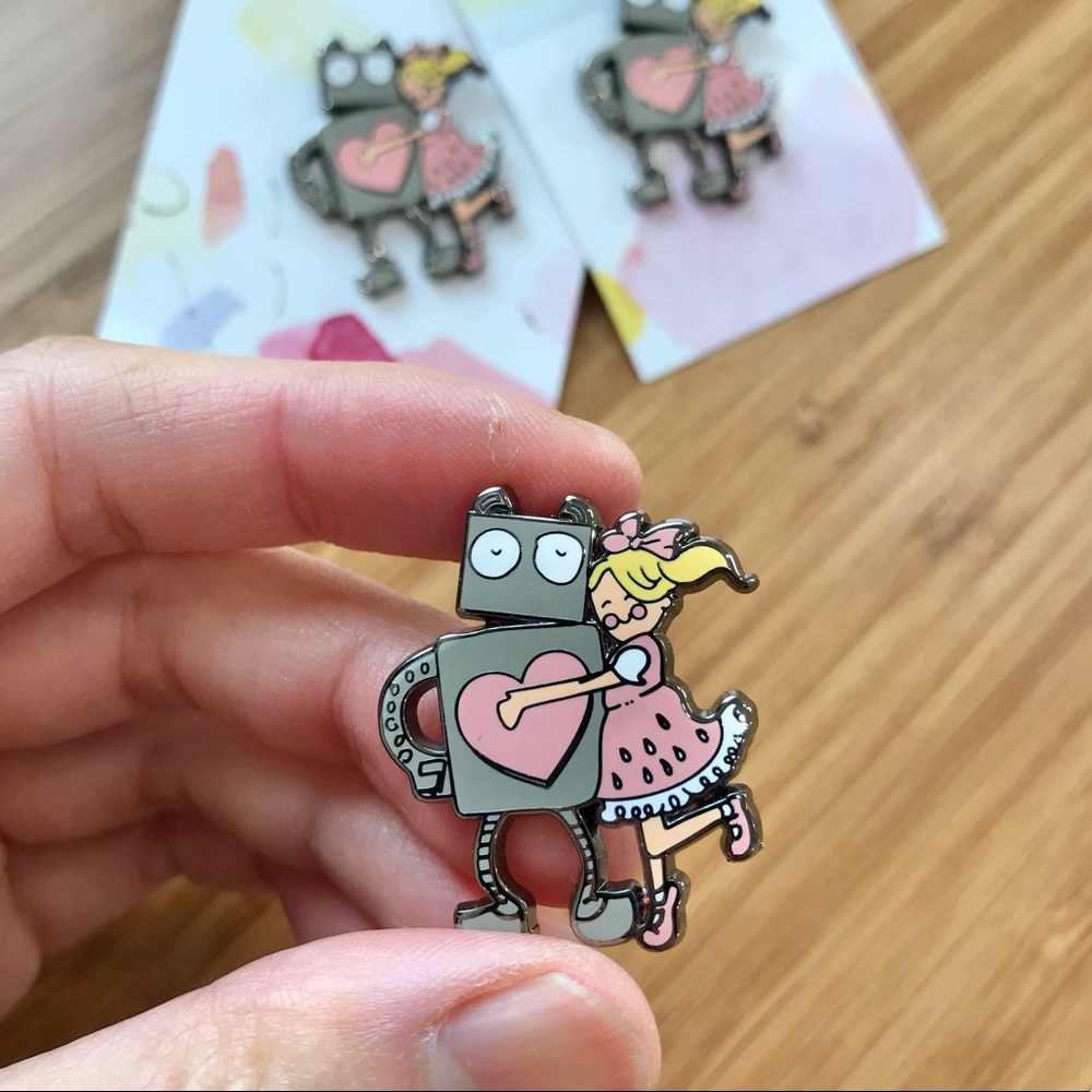 Robot + girl enamel pins! (Individual or sets available)